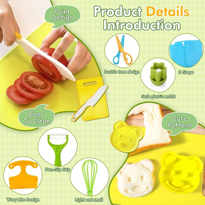 17 Pcs Kids Knife Set for Real Cooking Safe Kitchen Tools for Ages 4+ - Image 3