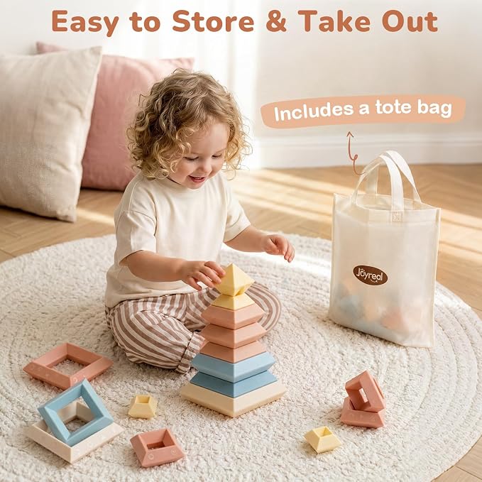 Joyreal Montessori Stacking Blocks for Toddlers 1-3，30PCS Nesting & Building Toys with Storage Bag,Educational Fine Motor Learning Toy, Preschool STEM Stacking Blocks for Boys Girls 12M+ - Image 6