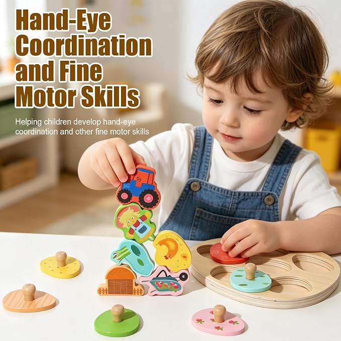 Montessori Farm Theme Matching Eggs Peg Puzzle, Wooden Color Shape Sorting Toy for 1 Year Old Boys Girls, Early Educational Fine Motor Skills Learning Toy Gifts for 12-18 Months 1 2 Year Old Toddlers - Image 2