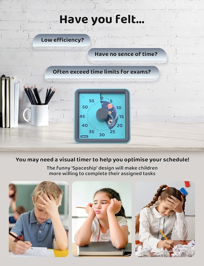 LIORQUE Visual Timer for Kids, 60 Minute Countdown Timer, Steel Blue - Image 3
