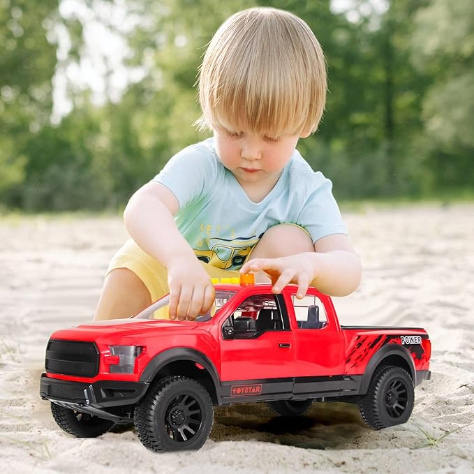 Red Pickup Truck Toy with Lights and Sound Effects, Featuring Doors That Open, Toy Cars Gifts for 3+ Year Old Kids. (Red Pickup)