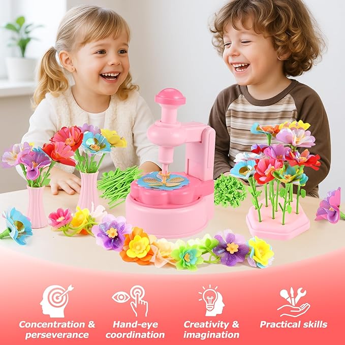 Casuenia Fabric Flower Bouquet Toys for Kids Ages 4-8, STEM Educational Arts & Crafts Toy, DIY Flower Craft Kits Creative Gift for 4 5 6 7 8 Years for Toddler Girl for Birthday Christmas