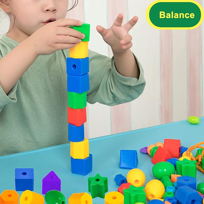 KUTOI Toddler Toys - Big Lacing Beads Set for Fine Motor Skills & Hand-Eye Coordination - 36 Beads & 6 Strings - Color Sorting & Counting Educational Learning Toy Montessori Toys - Image 7