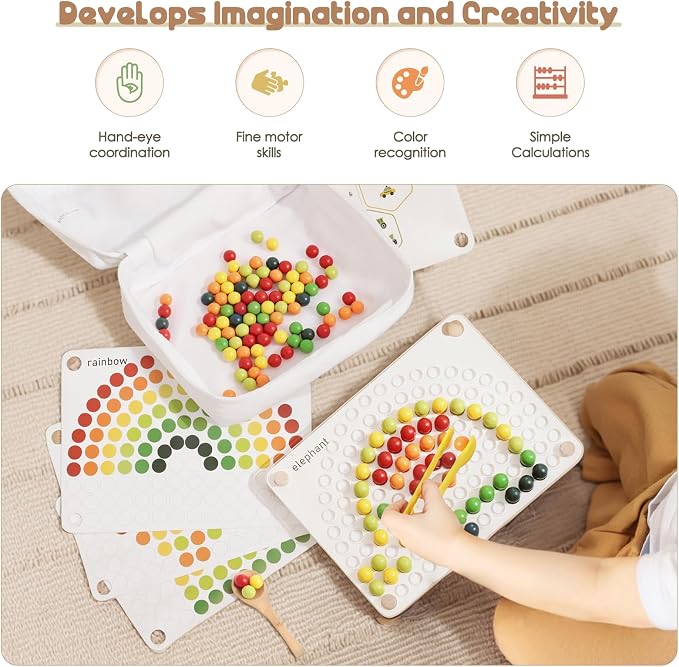 ibwaae Wooden Peg Board Beads Game Color Matching Toys for Toddlers Counting Toy for Preschoolers Learning Montessori Toys Fine Motor Math Gift for Girls and Boys - Image 5
