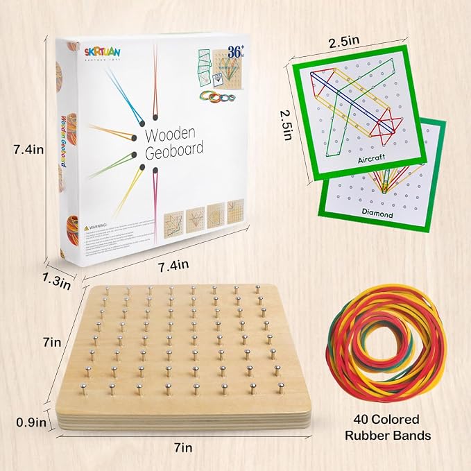 Wooden Geoboard, Montessori STEM Toy with Pattern Blocks for Kids Ages 3+ - Image 3