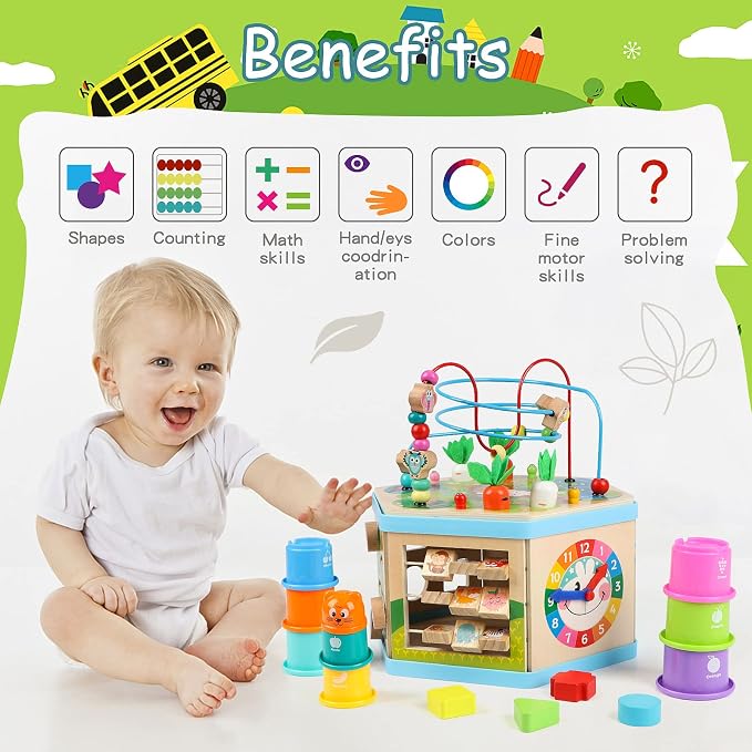 Wooden Activity Cube for 1 Year Old Kids, Educational Learning Bead Maze for Toddler Age 1-3, Developmental Montessori Toys for 12-36 Months Boys Girls Gift - Image 6