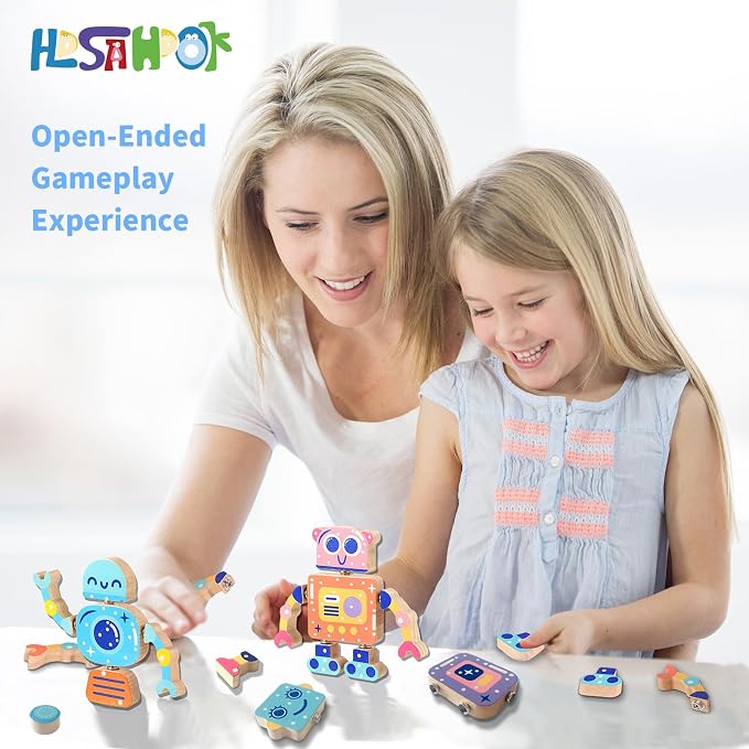 Wooden Snap Together Building Toys, Robot Building Toys for Kids Ages 3-5 - Image 6