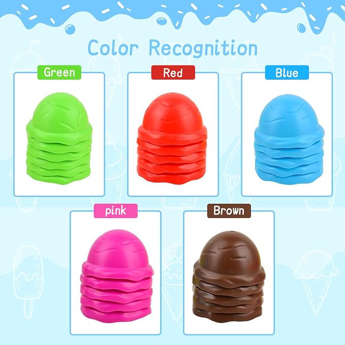 Ice Cream Counting and Color Sorting Stacking Toys for Kids Boys Girls Age 3-5,Montessori Preschool Kindergarten Learning Activities Fine Motor Skill Toys, Number Math Games Learning Toy Gifts - Image 3