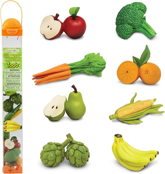 Safari Ltd. Fruits & Vegetables TOOB - 8 Mini Figurines Including Pears, Oranges, Apples, Artichokes, Carrots, Bananas, Broccoli, and Corn - Educational Toy Figures for Boys, Girls & Kids Ages 3+