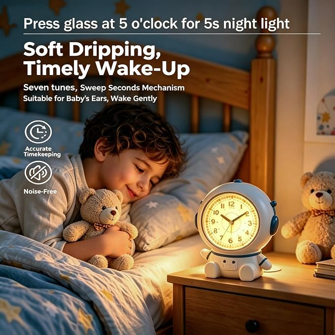 Analog Alarm Clock for Kids with Snooze and Nightlight, Cute Aatro Tabletop Lamp, Ring Alarm/Music Alarm Loud for Bedroom, Battery Powered,Kids’ Time Learning Perfect for Boys Girls Gifts - Image 6