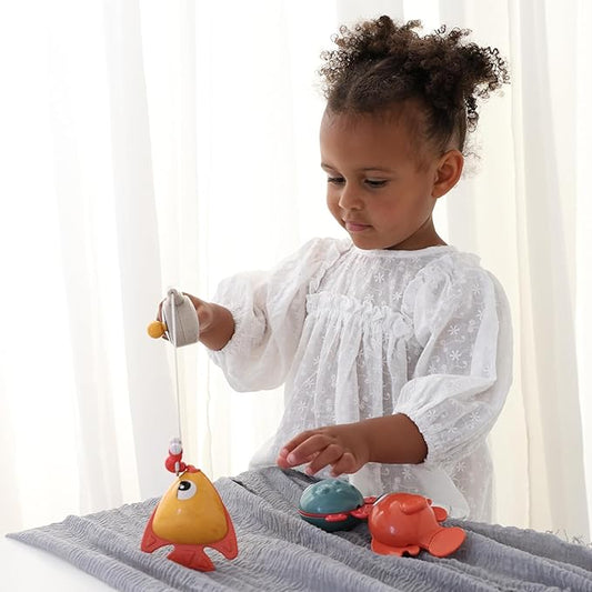 Tolo Bio Funtime Fishing Set | Eco-Friendly Bath Toy for Toddlers | Magnetic Fishing Rod, 3 Bubble-Blowing Fish, Worm | Skill-Building Water Play | Durable, Safe, Sustainable Material | Ages 18M Up