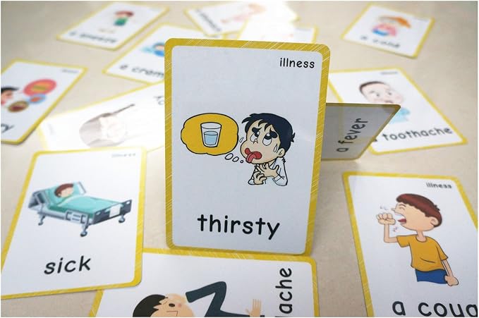 SANTSUN 14 Illness & Disease Expression English Flash Cards, Study Cards (4.72 x 3.54 Inch) with 1 Ring, Pocket Laminated Flashcards for Ages Pre-K & K - Image 4