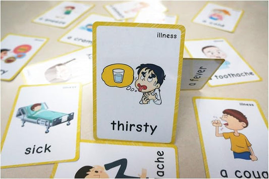 SANTSUN 14 Illness & Disease Expression English Flash Cards, Study Cards (4.72 x 3.54 Inch) with 1 Ring, Pocket Laminated Flashcards for Ages Pre-K & K by SANTSUN