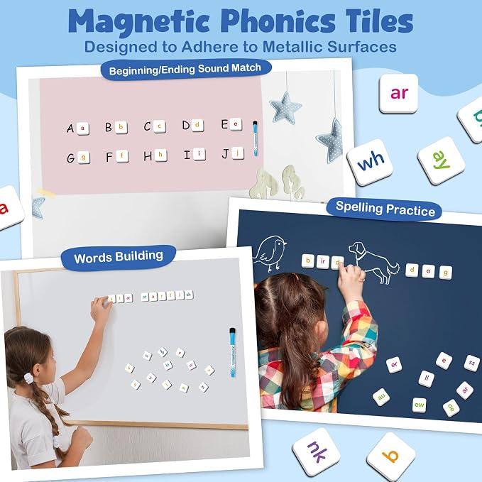 Aizweb 2 Pack Phonics Letter Tiles Set,All-in-one Phonics Kit,Reading &Spelling Games with Dry-Erase Boards&Storage Case,Phonics Games for Preschool& Kindergarten Classroom Learning - Image 7