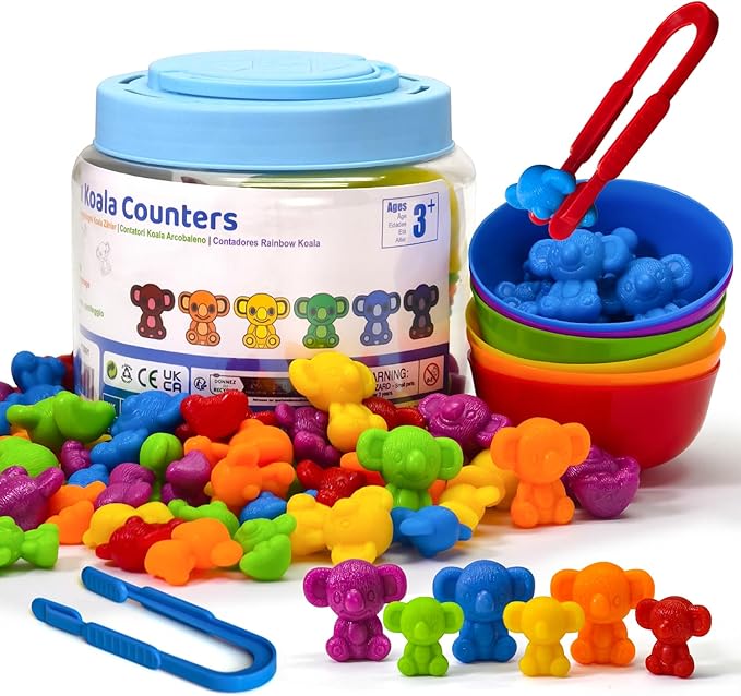 Pairez Toys Counting Toy for Toddlers, 60 Koala Counters with Sorting Bowls by PairezToys
