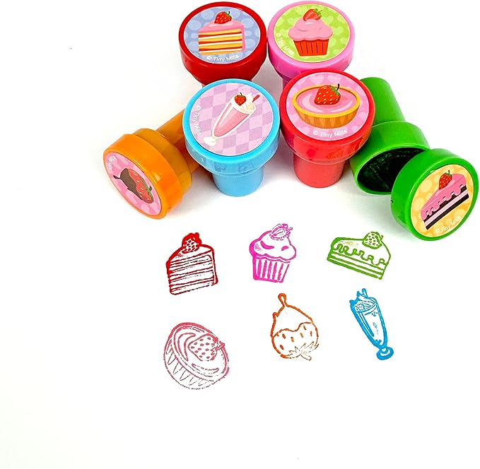 TINYMILLS 24 Pcs Strawberry Themed Assorted Stamps for Kids Self Ink Stamps (12 Different Designs) Strawberry Party Favors, Strawberry Goody Bag Fillers, Carnival Gifts, Farm Party Favors