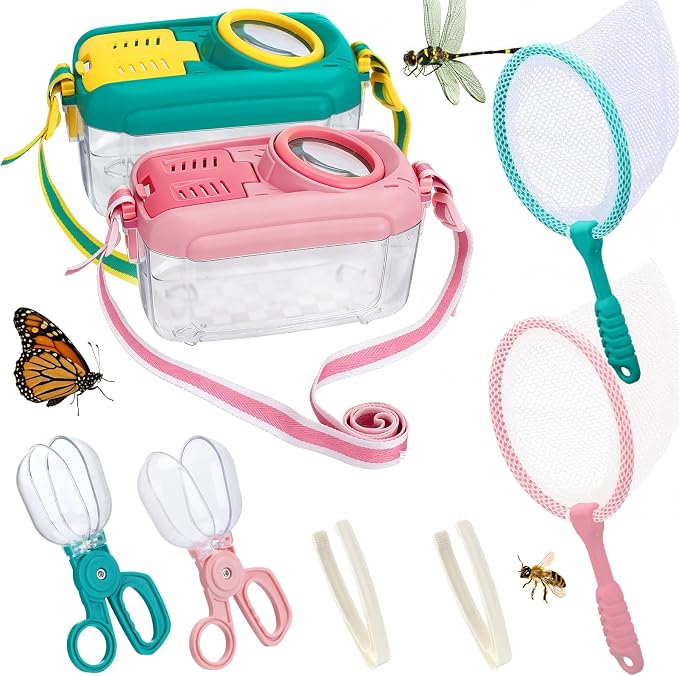 2 Sets Bug Catcher for Kids, Bug Catching Kit Gifts with Butterfly Net Toys by Biubee