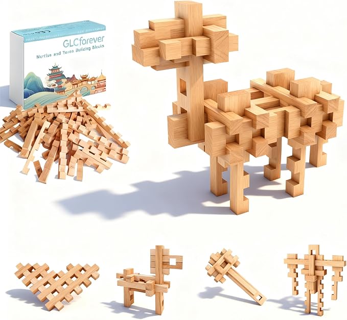Toy Camel STEM Wooden Building Blocks - 15+ Shapes, 3D Puzzle, Brain Games, Educational Toys Gift for Kids and Classroom, Montessori STEM Toys for Ages 5+ and Teens-37 Pcs by Unknown