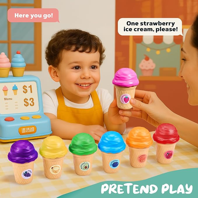 JoyCat Ice Cream Toy Set for Toddlers 1-5,Color Sorting & Stacking Toys - Image 5
