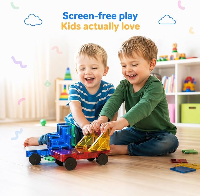 AFUNX 102PCS Magnetic Tiles for Kids,Strong Magnets,3D Clear STEM Toys - Image 2