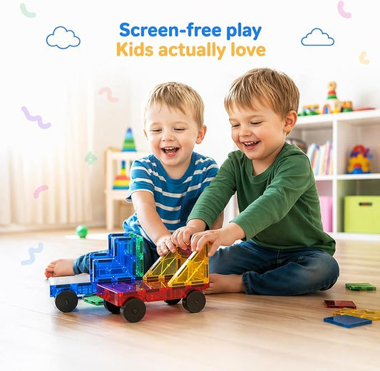 AFUNX 102PCS Magnetic Tiles for Kids,Strong Magnets,3D Clear STEM Toys - Image 2