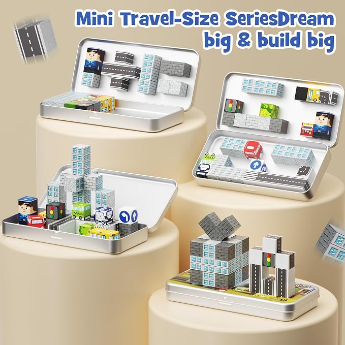 City Traffic Magnetic Blocks Set Travel Toys with Carrying Case - Image 5