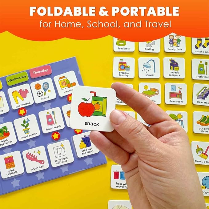 QUOKKA Magnetic Chore Chart for Kids with 72 Routine Magnets & Star Rewards - Foldable Visual Daily Responsibility Schedule and Behavior Chart for Kids - Help Kids Build Good Habits and Independence - Image 6