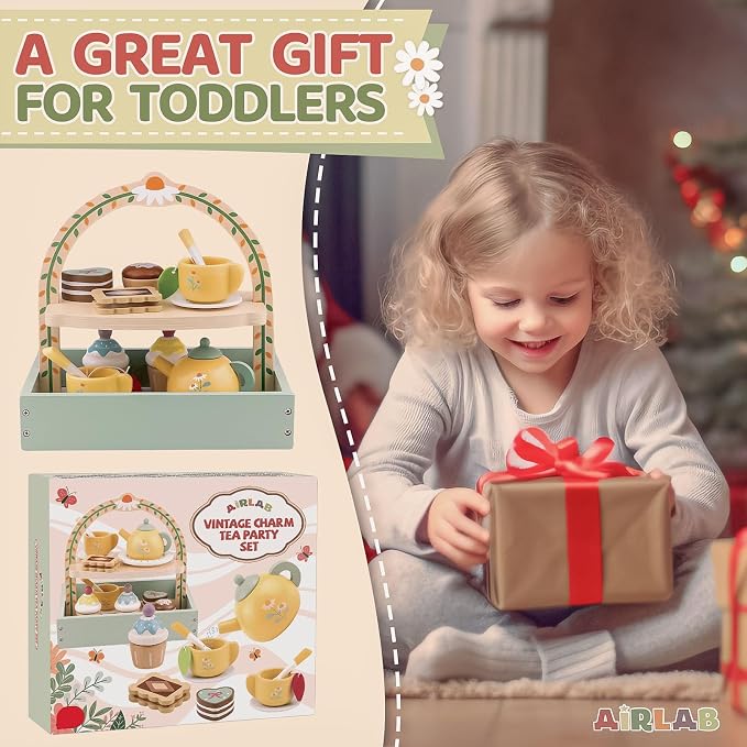 Wooden Tea Sets for Little Girls Play Food Cake Pretend Play Toys - Image 8