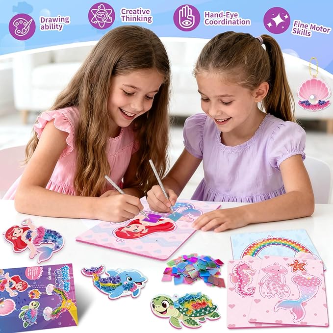 YOTOY Poke Arts and Crafts Kits for Kids - Ocean Poke Art Kit with Wind Chime Craft, Toys for Girls Ages 4-10, DIY Decor Creative Activit Game, Birthday Gift for 4 5 6 7 8 9 Year Old