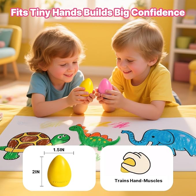 Egg Crayons for Toddlers 1-3, 8 Pack Jumbo Palm Grasp Crayons with Anti-Roll Flat Bottom & Fruit Patterns - Washable, Non-Toxic & Unbreakable Art Supplies for Kids, Gift for Boys & Girls