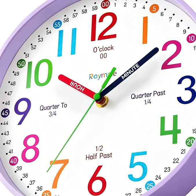 Roymnie Wall Clock 8" for Kids Learning Battery Operated Teaching Silent - Image 3