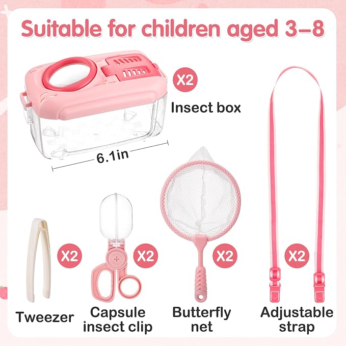 2 Sets Bug Catcher for Kids, Bug Catching Kit Gifts with Butterfly Net Toys - Image 7