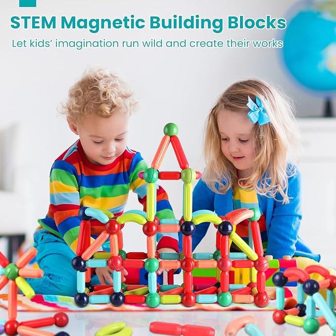 BAKAM Magnetic Building Blocks for Kids Ages 4-8, STEM Construction Toys for Boys and Girls, Large Size Magnetic Sticks and Balls Game Set for Kid’s Early Educational Learning (64PCS) - Image 4