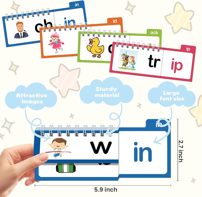 Word Family Build Book, 30 Read and Rhyme Flip Activity Book, Dinosaur ABC Learn to Read Phonics Flash Cards for Preschool/Kindergarten, CVC Words Reading Games for Kids Ages 3-8 - Image 6