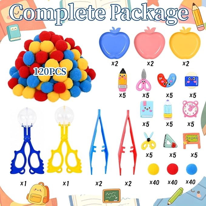 Sanixn 182 Pcs Back to School Sensory Bin Fillers School Fine Motor Skills Sensory Bin Item Pompoms Cups Tweezers Scissor Clips for Preschool Education Activities Sorting Counting - Image 2