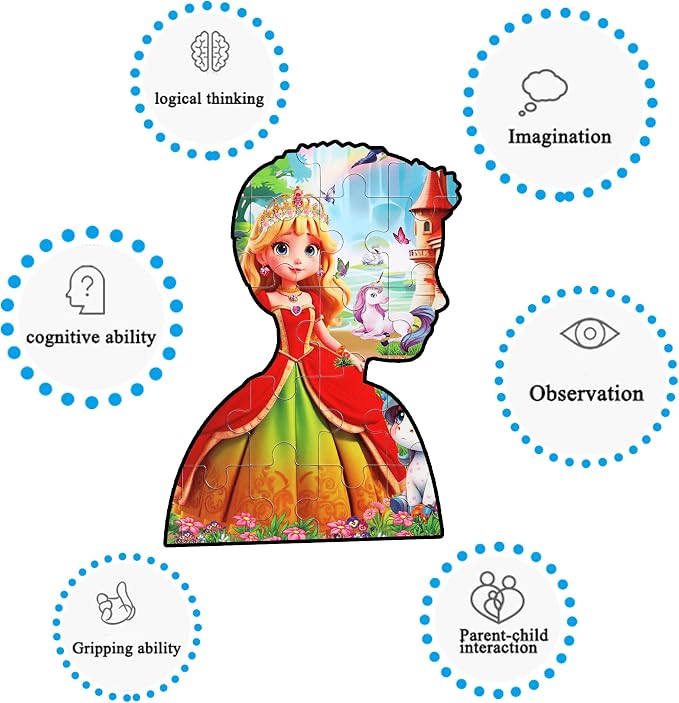 LELEMON 60 Pieces Jigsaw Puzzles for Kids Ages 4-8 Princess and Unicorns Puzzles Boys Girls Children Learning Educational Puzzles Portable Box Pack Toy - Image 4