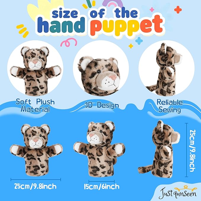 Puppet for Kids Gift for Boys Girls Interactive Role Play Animal Hand Toy Stuffed Plush Wild Animal Safari Educational Tool Leopard