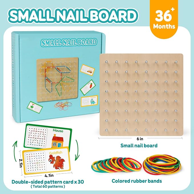 Wooden Geoboard, Montessori STEM Toy with Pattern Cards for Kids Ages 3+ - Image 5