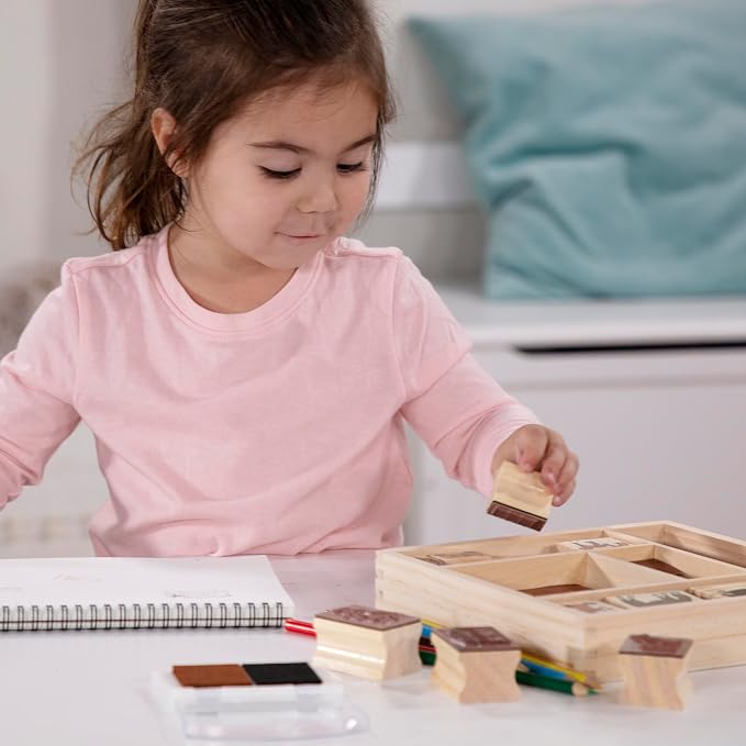 Melissa & Doug Wooden Stamp Activity Set: Horse Stable - 10 Stamps, 5 Colored Pencils, 2-Color Stamp Pad - Image 8