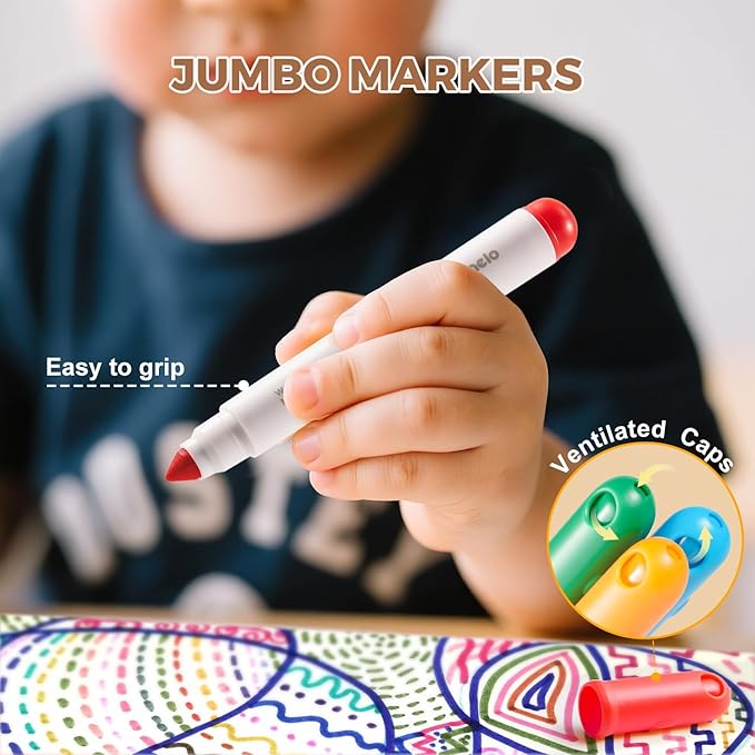 Jar Melo Washable Markers for Kids Toddlers 2-4, Safe Non-Toxic Water Based Markers for Age 1-3 4-8, Coloring Art Supplies for Preschool Gift, 12 Colors