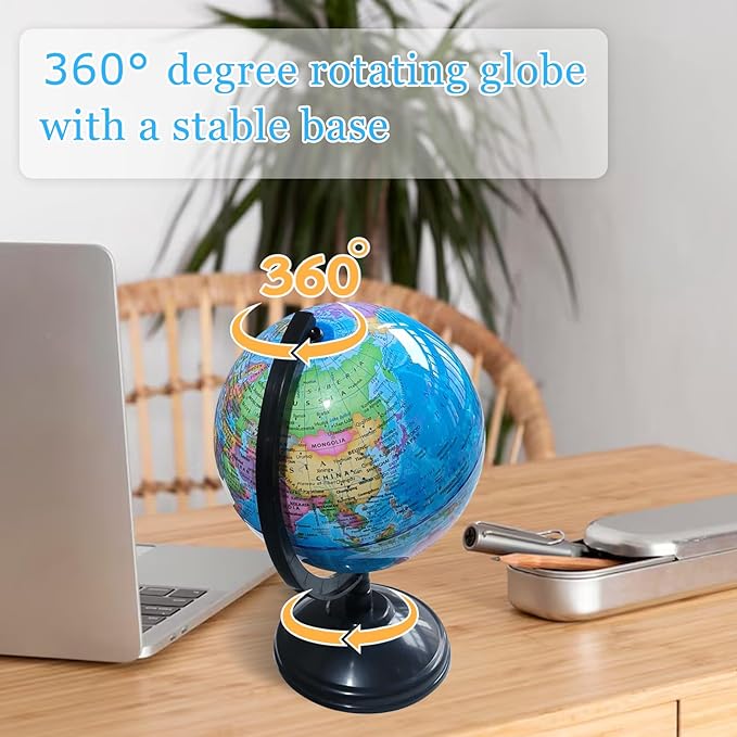 6'' Geographic World Globe,Kids Educational Globes with Stand,Decorative Rotating World Map Globes Decor,Political Globe for Child Classroom Geography Teaching,Kids Room - Image 5