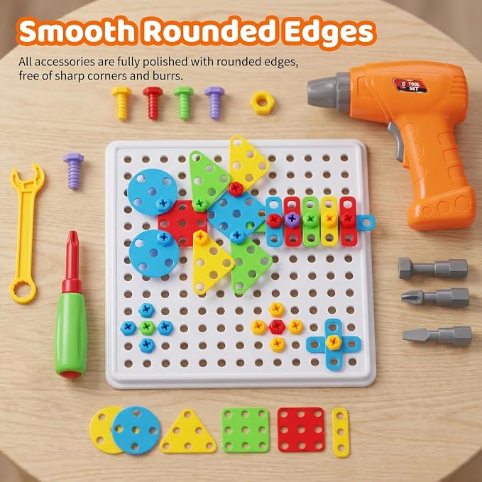 STEM Drill & Build Kit for Kids Ages 3-8 | Electric Toy Drill with 193+ Pieces (Screws, Nuts, Rainbow Fasteners) | Creative Design Construction Toys for Boys Girls | Gift for Birthdays, Christmas - Image 6