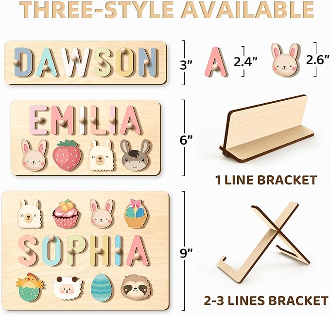 Name Puzzle, Personalized Wooden Puzzles for Toddlers 1-3, 1 Year Old Easter Basket Stuffers, Birthday Gift Montessori Toys for 1 Year Old Girl Boy Kids for Educational Play in Nursery