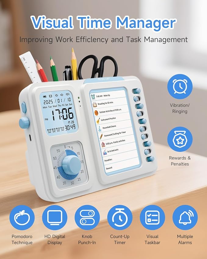 Visual Timer for Kids with Planning Board, 3-in-1 Visual Schedule for Kids with Autism & ADHD, Chore Chart for Home, School, Classroom, Desk - Image 4