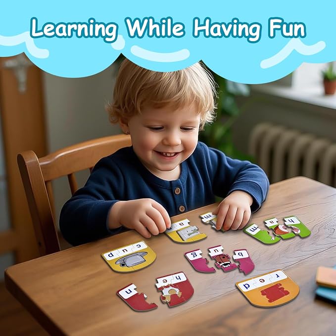 CVC Puzzle Cards for Kids: 20 Pieces Phonics & Spelling Games for Toddlers, Preschool & Kindergarten – Ideal for Speech Therapy & Early Learning Classrooms, Preschool Classroom Must Have - Image 7