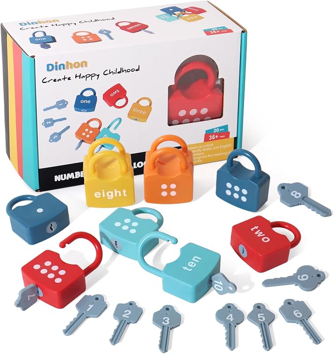 Dinhon Montessori Number Lock Key Toy Learning Game for 3-5 Years Old Kids by Dinhon