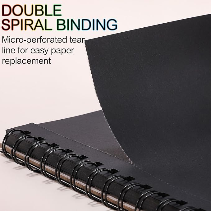 100 Sheets Black Paper Sketchbook(2 Pack), 108 lb/160gsm Heavyweight Black Sketch Pad 9×12in, Acid-Free Drawing Paper, Spiral Bound Sketch Book for Kids, Teens, Artist.