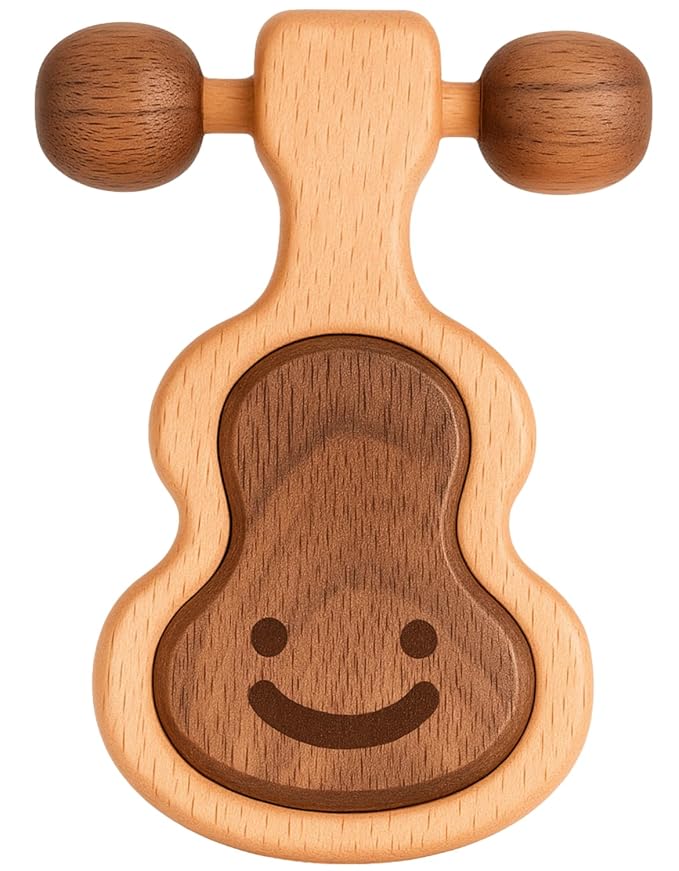Wooden Montessori Sensory Baby Toy for 0-12 Month - Natural Wood Baby Teether & Rattle - Handcrafted Organic Teething Toy - CPSIA Certified Safe BPA Free No Paint No Plastic - Baby Boy Girl Gift