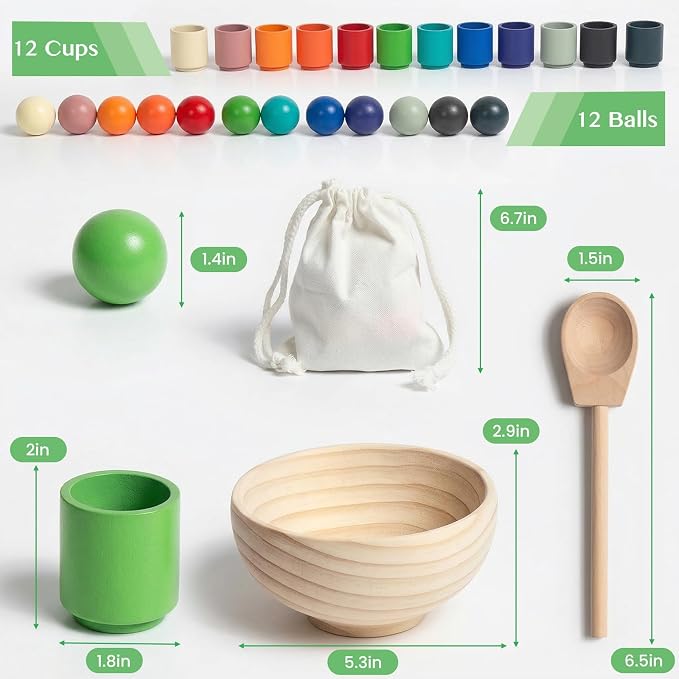 WOODENFUN Rainbow Balls in Cups Toddler Montessori Toys for 3 Year Old Up - Image 2