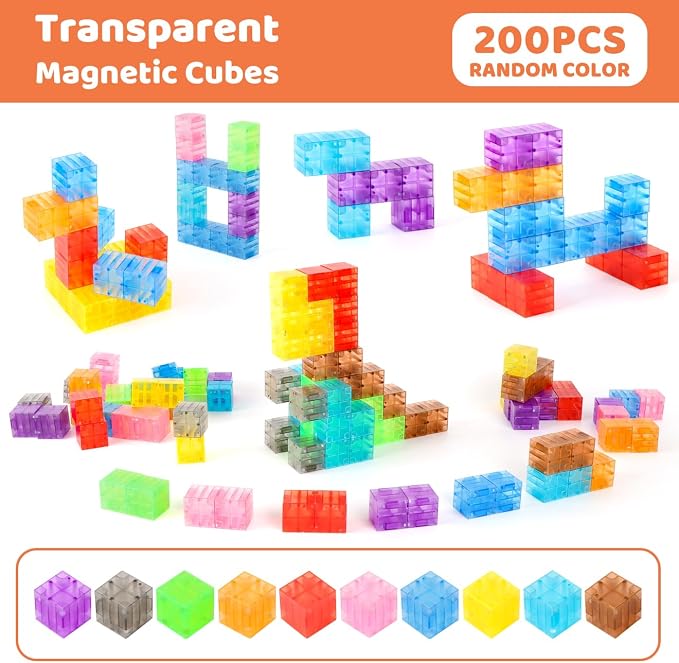 ZHENFINITY 200PCS Rainbow Magnetic Building Blocks, STEM Construction Toy - Image 5